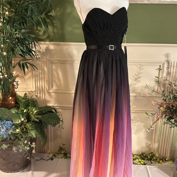 Long black multi strapless prom dress - Picture 2 of 6